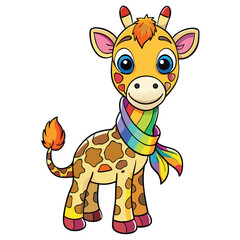 Cute cartoon giraffe with a rainbow scarf
