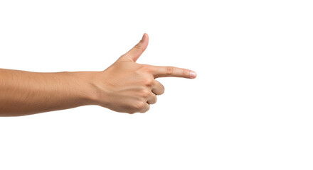Hand gesture making pointing gun sign isolated on white background