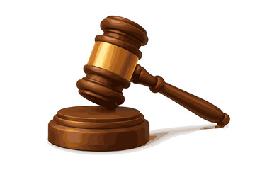 Judge’s Gavel and Sound Block. Wooden Mallet for Courtroom, Law, Justice, Legal Decision, Verdict, Auction, Sentencing, Legislation, Legal System, Symbol of Authority, Vector Illustration