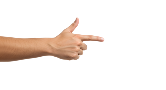 Hand gesture making pointing gun sign isolated on white background