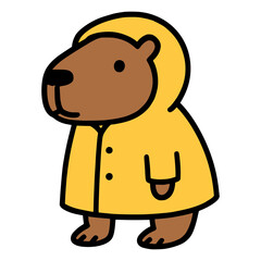 cute capybara wearing raincoat flat color vector illustration template design