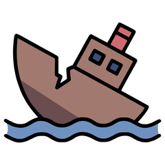 shipwreck on a sea flat color vector illustration template design