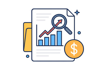 Financial audit concepts. Business sales growth report with analytics data. Boosted sales graph on document. Big data analysis for financial research and SEO performance.