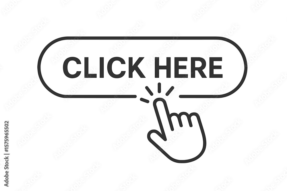 Fototapete click here button with hand pointer. modern web button with mouse cursor. call to action concept for