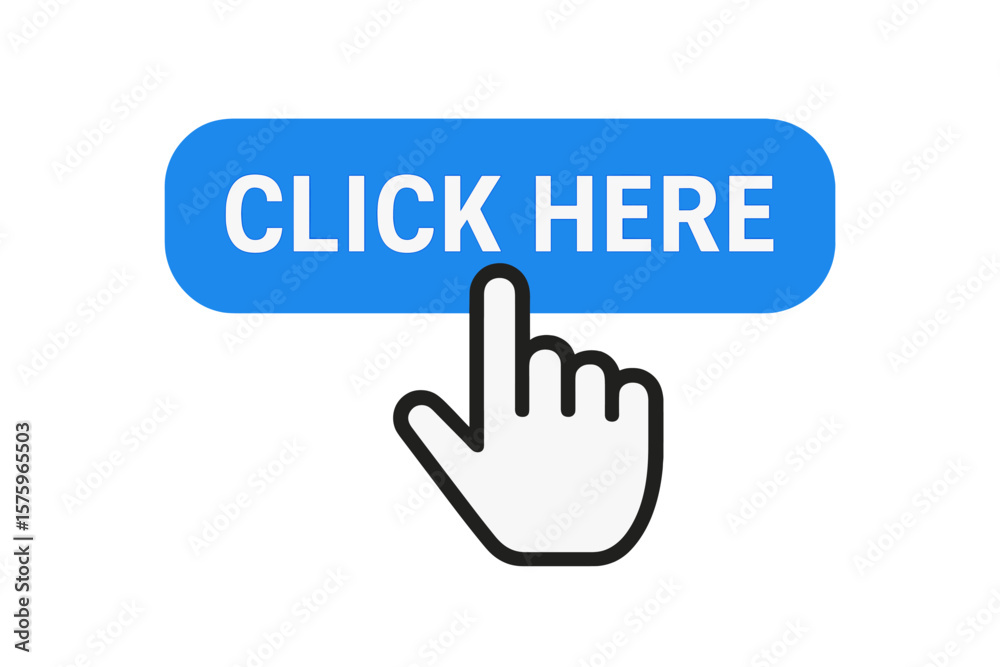 Fototapete Click here button with hand cursor. Call to action web design concept. Modern user interface element. Pressing a link on a website. Vector illustration mouse pointer icon.