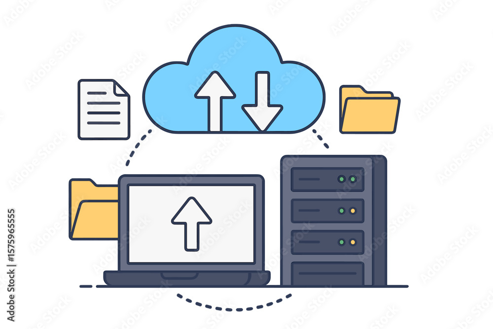 Aufkleber cloud computing web hosting concept. digital data storage service with server. database for document