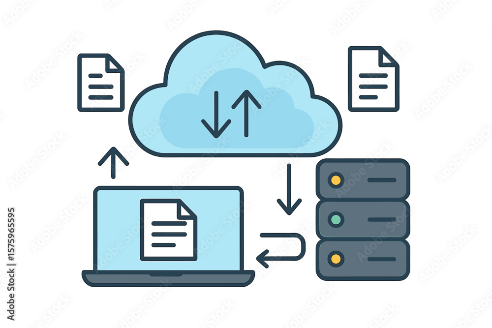 Aufkleber cloud computing web hosting concept. database for documents and files on computer. cloud storage for