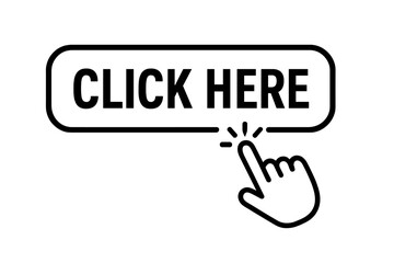 Click here button with hand pointer clicking. Modern click button with computer mouse cursor. Web call to action concept. UI UX element for website. Vector link symbol icon.