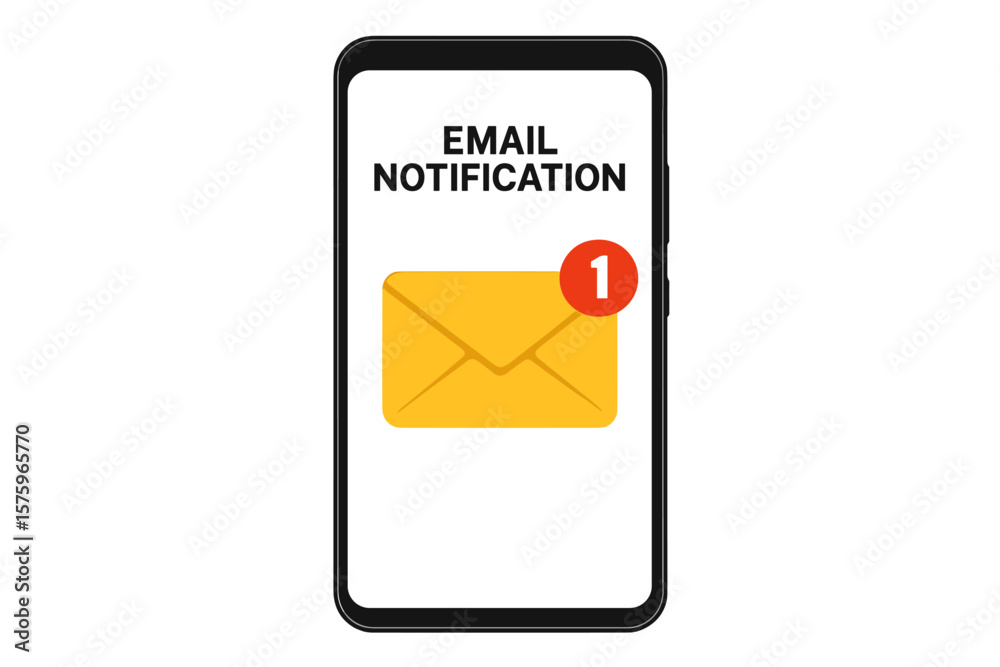 Poster email notification on smartphone screen. new message on the phone. mail application with envelope ic