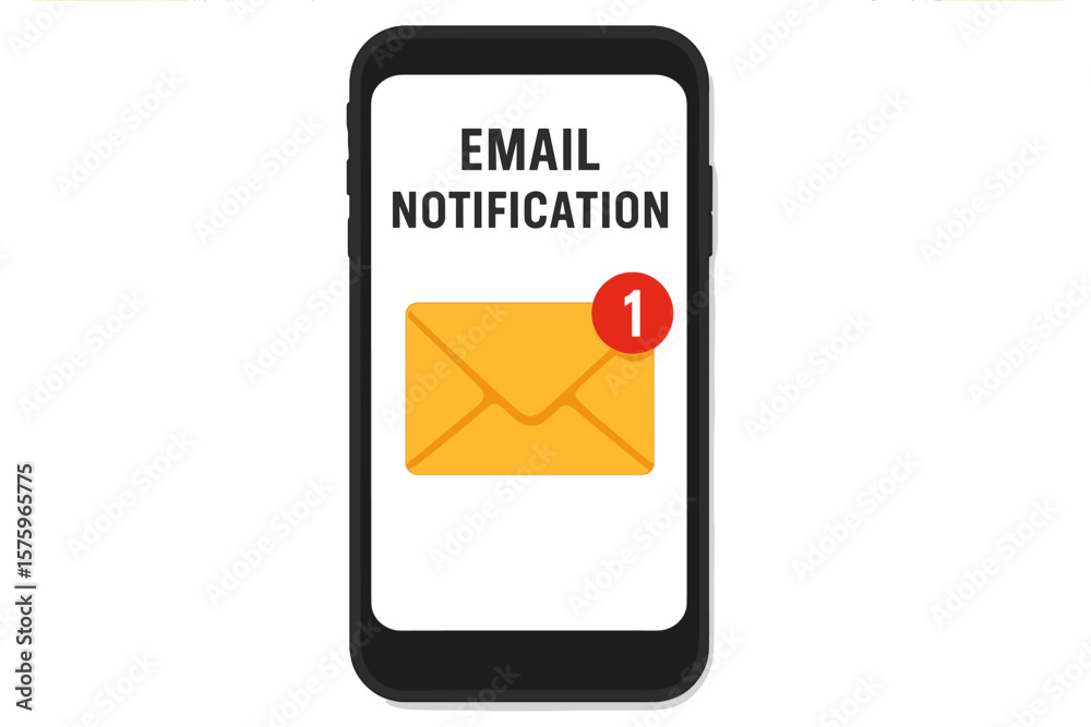 Poster new email notification on smartphone screen. unread message alert in mail application. mobile phone 