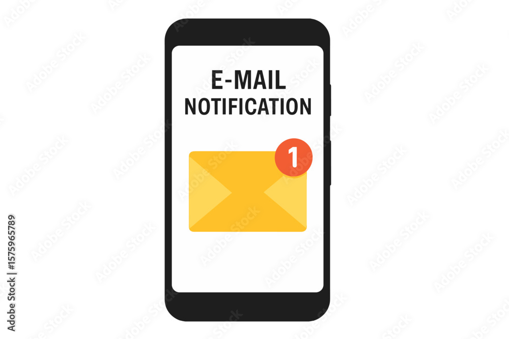 Poster new email notification on smartphone screen. mobile phone with unread message alert icon on mail app