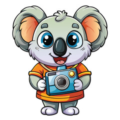 Cute koala cartoon character holding a camera