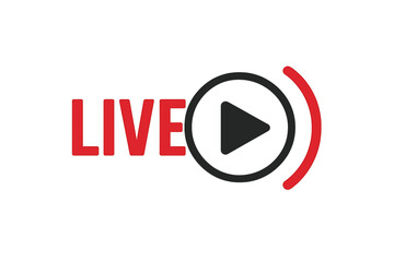 Live Streaming Icon, Online Broadcast Play Button Symbol, Vector Emblem for TV, Sports, News, Radio, Real-Time Video Stream, Media Channel, Live Event, Webcast, Digital Broadcast, Streaming Template