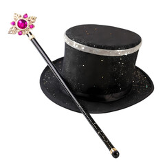 Enchanted Evening Top Hat and Magic Wand Ensemble isolated on transparent background