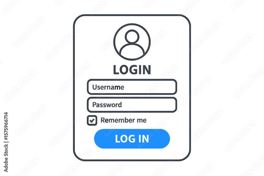 Aufkleber Login Page Interface. User Authentication Form. Username Password Fields. Remember Me Checkbox. Secure Access. Web App Sign In. Modern UI UX. Vector Illustration. Minimal Design.