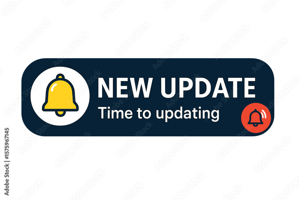 Fototapete Modern new update notification banner with yellow bell icon, web alert label, system software upgrade reminder, vector UI element for website, app, digital interface