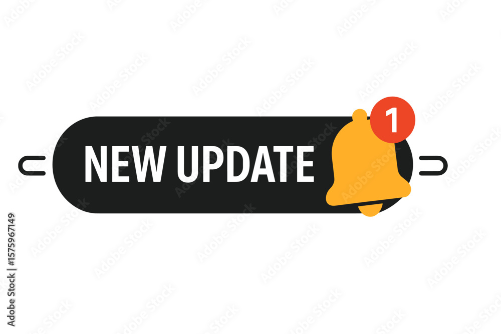 Poster modern new update notification banner with alert bell icon, system software upgrade, web update anno