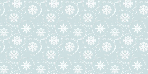 Snowflake Seamless Pattern. Snow endless background for banner print wrapping paper card. Winter snowfall backdrop. Vector cute illustration for fabric, women's or children's clothing. Flat style