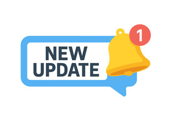 Modern new update notification banner with alert bell icon, web interface message, system software upgrade, app update alert, digital reminder, vector illustration