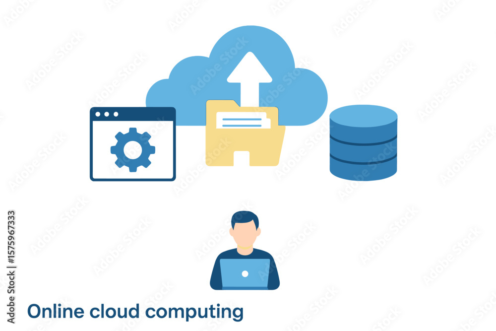 Aufkleber cloud computing data center concept with web hosting service, database management, document and file