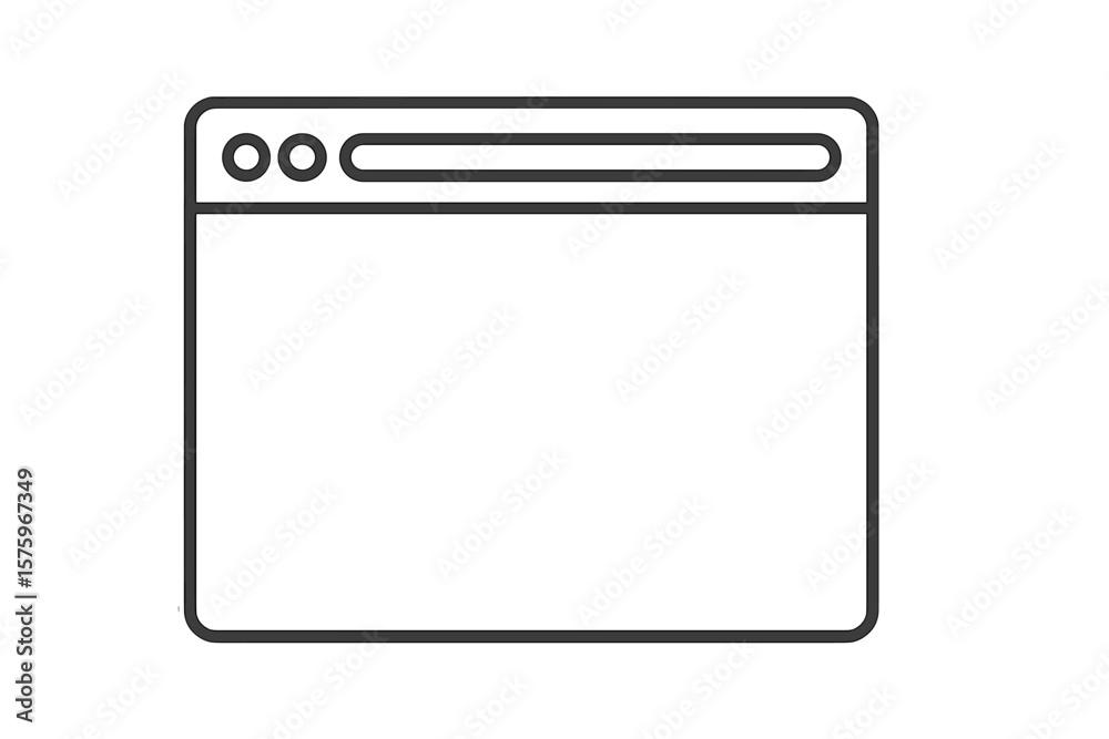 Fototapete Minimalist Web Browser Window Outline. Simple UI Frame. Blank Internet Page Template. Modern Vector Icon. Clean Browser Interface. Editable Stroke. Transparent Background. Digital Design Element
