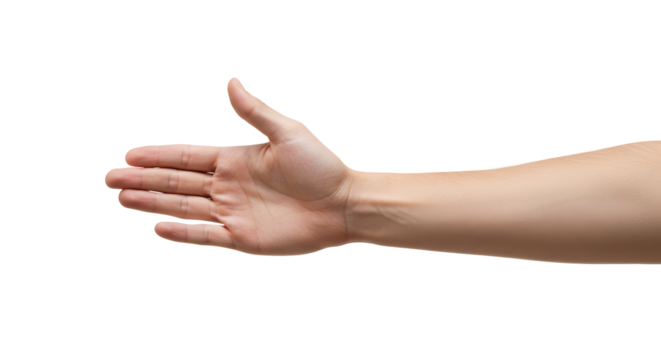 Hand Reaching Out Isolated on White Background - Offering or Greeting