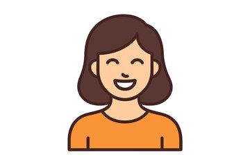 Female Avatar Icon. Woman Profile Picture. Cartoon Character. User Account Symbol. Brown Hair. Orange Shirt. Flat Design. Minimalist Style. Isolated on White. Digital Portrait. Vector Illustration