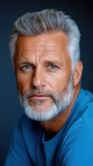 Fototapeta premium Portrait of a mature man with striking blue eyes and silver hair