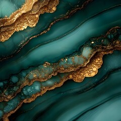 Emerald Green and Gold Abstract Marble Texture, Luxury Fluid Art Background