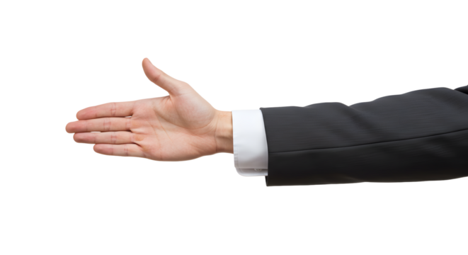 Extending hand for handshake gesture isolated on white background