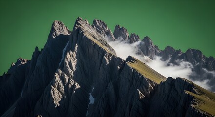 Jagged Mountain Ridge on Smooth Green Screen