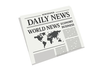 Daily Newspaper Front Page Vector Mockup. Blank Newspaper Template with World Map, Headlines for World News, Economy, Business. Editable Press Layout, Copy Space, Print Media Design