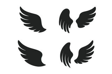 Obraz premium Black Wings Icon Set. Bird Wings, Angel Wings, Feathered Silhouette Collection. Vector Wing Elements, Flying, Flight, Fantasy, Spiritual, Decorative, Isolated, Design, Tattoo, Emblem, Symbol