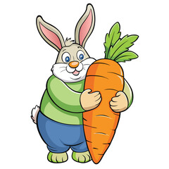 Cartoon rabbit holding a large carrot
