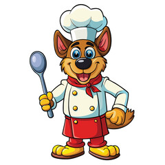 Cartoon dog chef holding a spoon