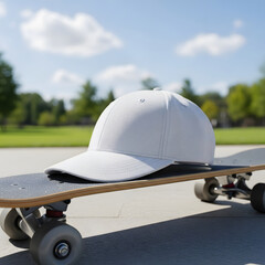 Street Style Mockup with Baseball Cap and Skateboard