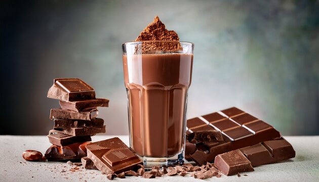 tall glass of chocomel with chocolatey treats