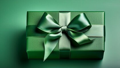 elegant green present box with neatly tied satin bow perfect for gifting
