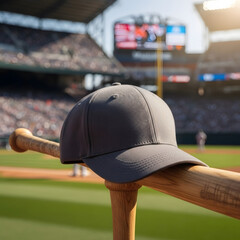 Sports Cap on Baseball Bat – Game Day Atmosphere