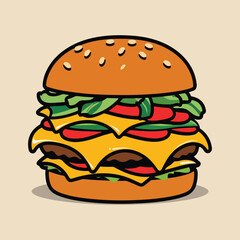 Flat vector cheeseburger art featuring detailed layers, grilling scenes, and picnic themes in bold solid colors. Great for food apps, events, and digital marketing for National Cheeseburger Day.