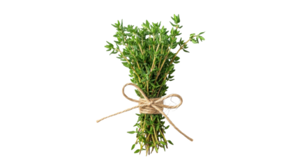 Bunch of fresh thyme herb tied with twine isolated PNG with Transparent Background