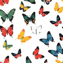 Colorful butterfly pattern on white background.