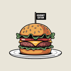 Flat vector cheeseburger art featuring detailed layers, grilling scenes, and picnic themes in bold solid colors. Great for food apps, events, and digital marketing for National Cheeseburger Day.