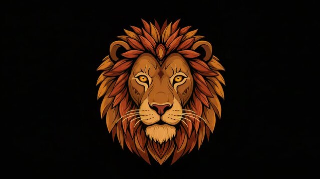 Tribal lion head ornament in warm African style &mdash; bold and symbolic design for World Lion Day