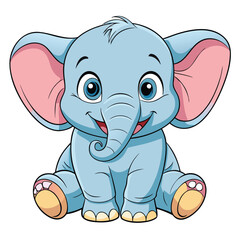 Fototapeta premium Cute light blue cartoon elephant sitting