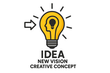 Creative idea concept with light bulb and human head symbol. Innovation, solution, inspiration, and business strategy. New vision for startup. Think brain, brainstorming.