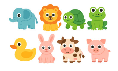 Obraz premium Cute cartoon animals vector set for kids' designs and educational materials