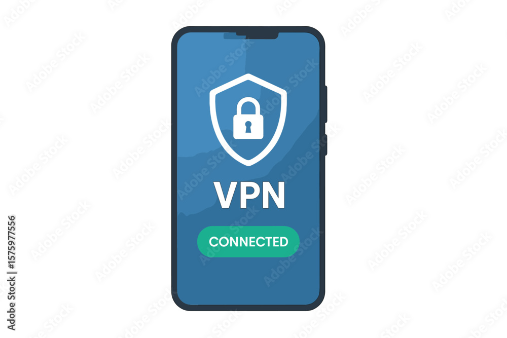 Poster mobile vpn service concept. smartphone with secure connection. virtual private network for privacy. 