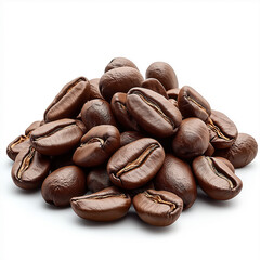 Obraz premium Freshly roasted coffee beans piled high on a white background