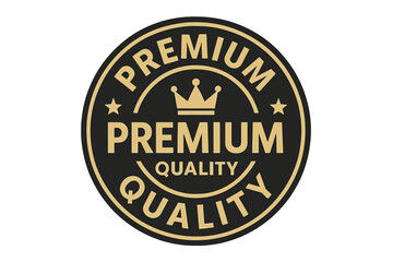 Fototapeta premium Premium quality label golden seal. Best quality flat vector badges. Premium icon with crown. Vector illustration. Round stamp with guarantee. VIP luxury icon in flat design.